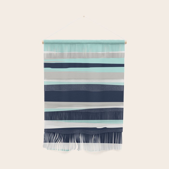 Ocean, Stripe Abstract Pattern, Navy, Aqua, Gray Wall Hanging