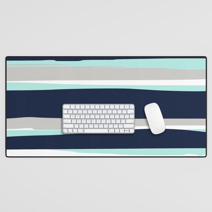 Ocean, Stripe Abstract Pattern, Navy, Aqua, Gray Desk Mat