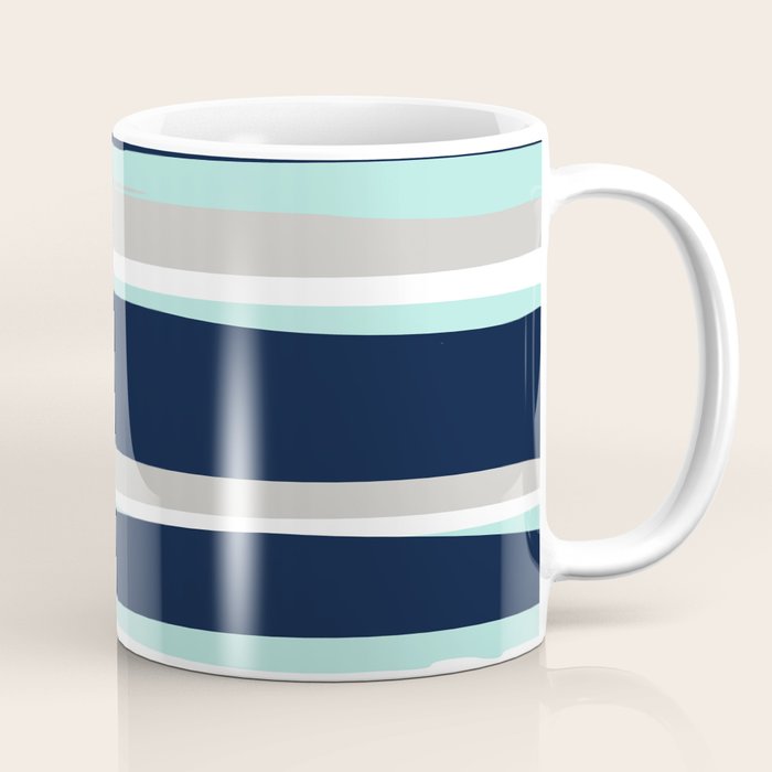 Ocean, Stripe Abstract Pattern, Navy, Aqua, Gray Coffee Mug