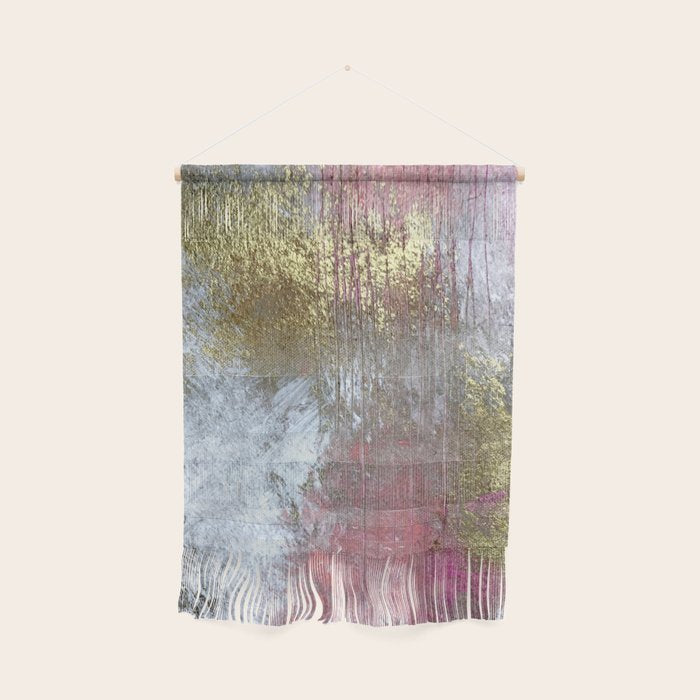 Golden Girl: A Pretty Abstract Mixed Media Piece In Pink, White, Gold, And Gray Wall Hanging