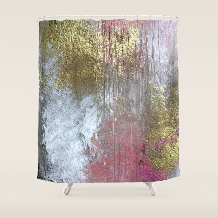 Golden Girl: A Pretty Abstract Mixed Media Piece In Pink, White, Gold, And Gray Shower Curtain