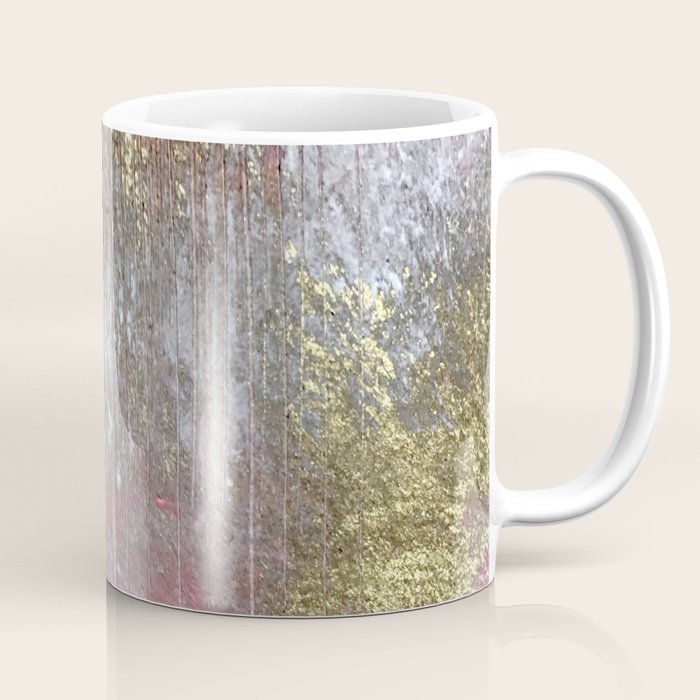 Golden Girl: A Pretty Abstract Mixed Media Piece In Pink, White, Gold, And Gray Coffee Mug