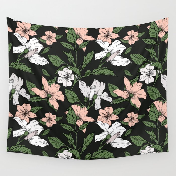 Flowers In The Tropical Night Wall Tapestry