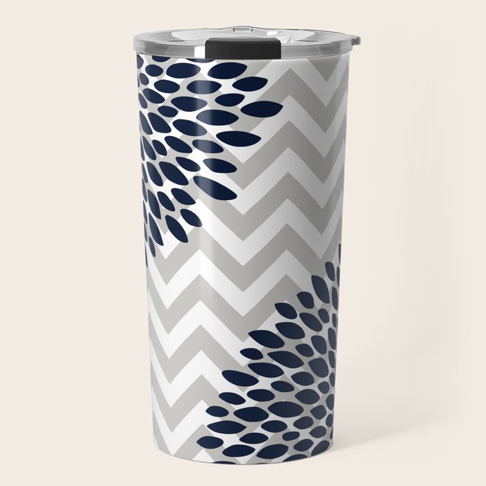 Chevron Floral Modern Navy And Grey Travel Mug