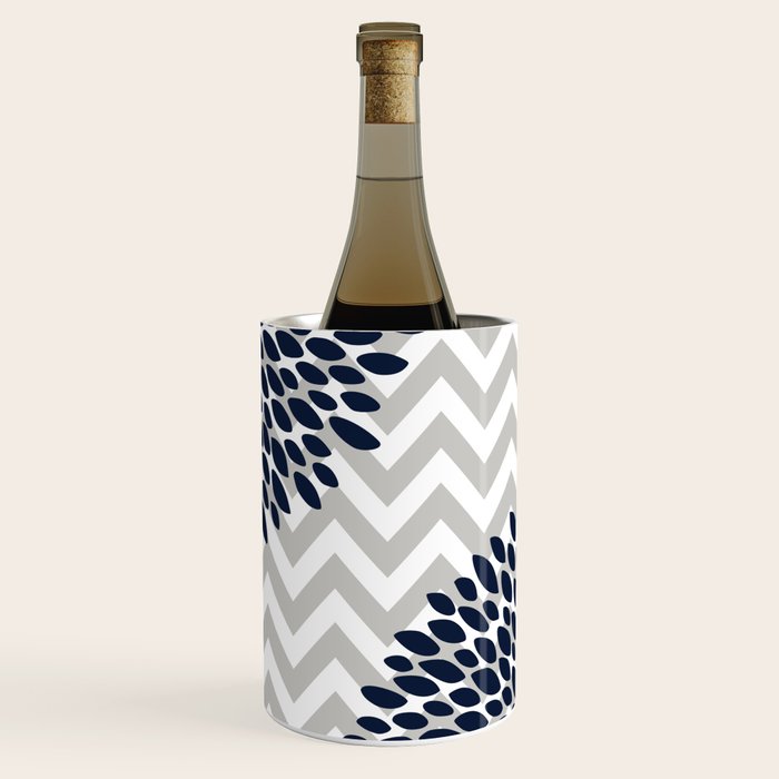 Chevron Floral Modern Navy And Grey Wine Chiller