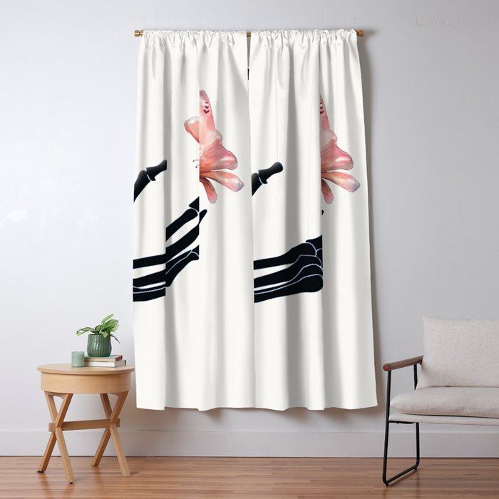 Butterfly On Skeleton Hand Window Curtain