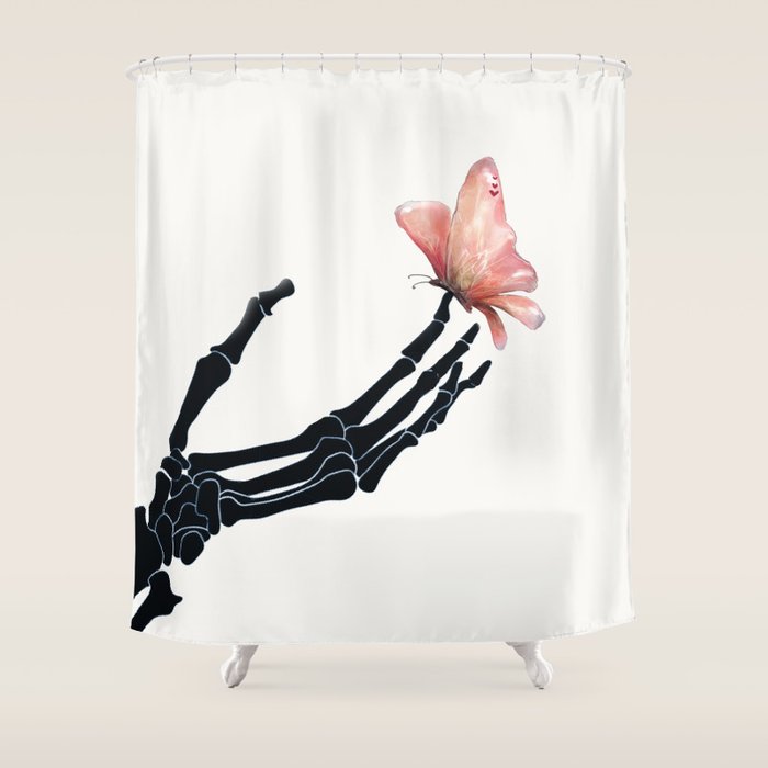 Butterfly On Skeleton Hand Shower Curtain