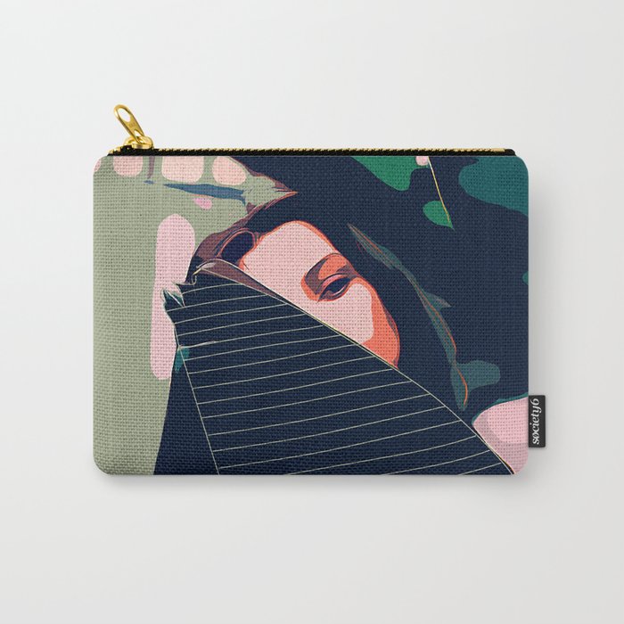 Don'T Be Shy, Bohemian Woman Fashion Illustration, Eclectic Tropical Banana Leaves Feminism Carry All Pouch