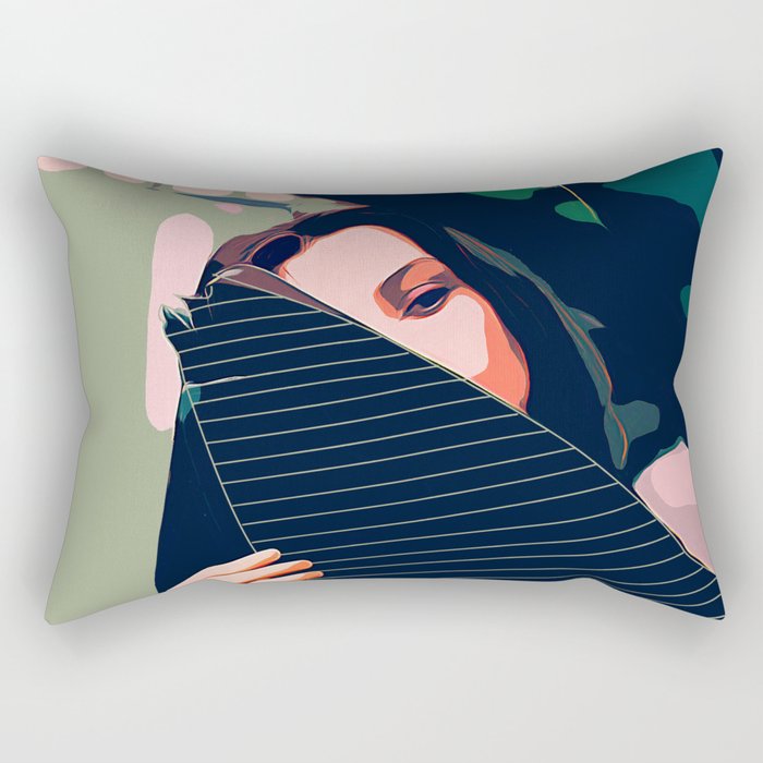 Don'T Be Shy, Bohemian Woman Fashion Illustration, Eclectic Tropical Banana Leaves Feminism Rectangular Pillow