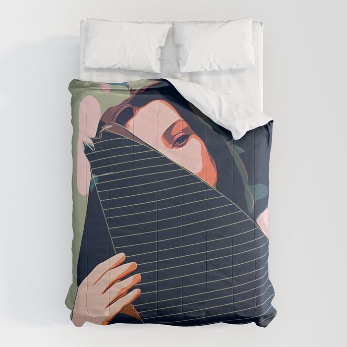 Don'T Be Shy, Bohemian Woman Fashion Illustration, Eclectic Tropical Banana Leaves Feminism Comforter