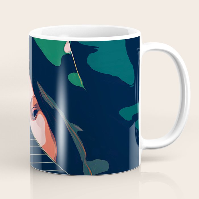 Don'T Be Shy, Bohemian Woman Fashion Illustration, Eclectic Tropical Banana Leaves Feminism Coffee Mug