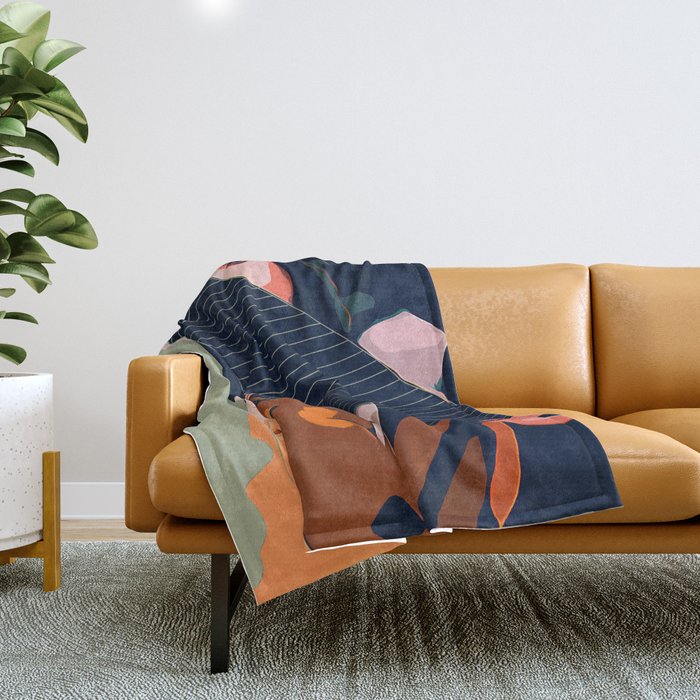 Don'T Be Shy, Bohemian Woman Fashion Illustration, Eclectic Tropical Banana Leaves Feminism Throw Blanket