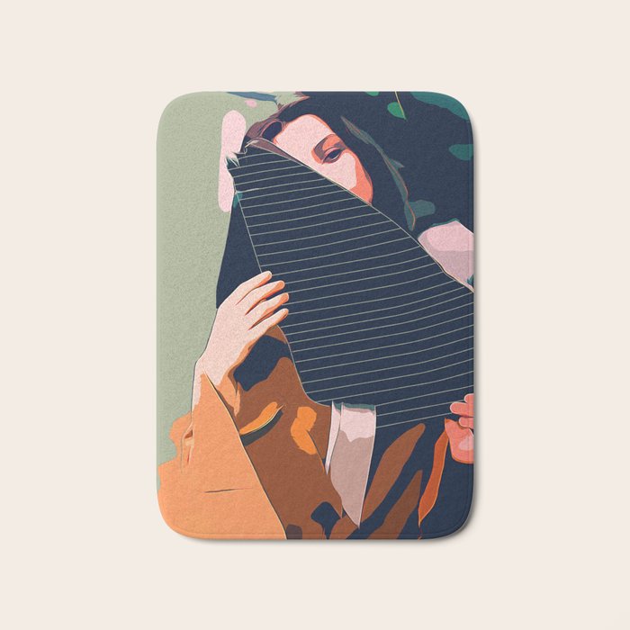 Don'T Be Shy, Bohemian Woman Fashion Illustration, Eclectic Tropical Banana Leaves Feminism Bath Mat