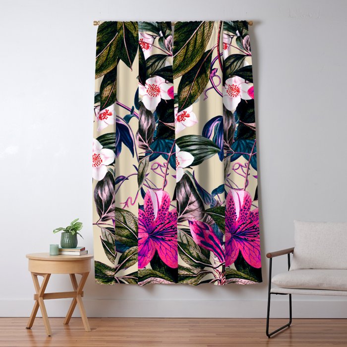 Pattern Antique Botanical Flowers Window Curtain