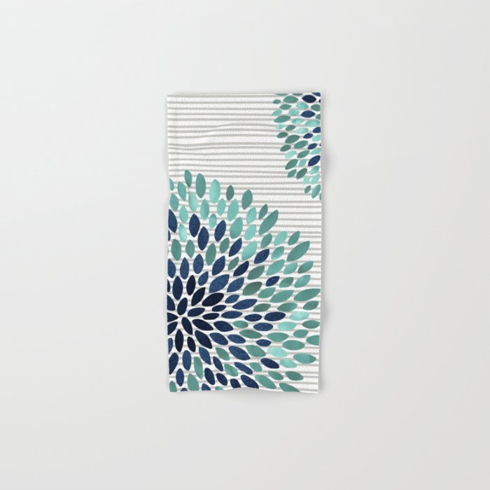Blooms And Stripes, Aqua And Navy Bath Towel