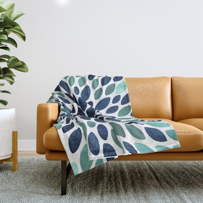 Flower Bloom, Aqua And Navy Throw Blanket
