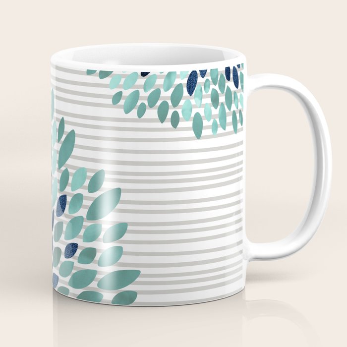 Blooms And Stripes, Aqua And Navy Coffee Mug