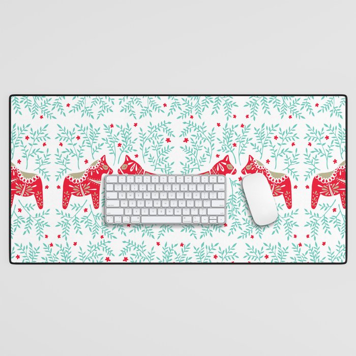Swedish Dala Horses - Red & Mint Palette Desk Mat