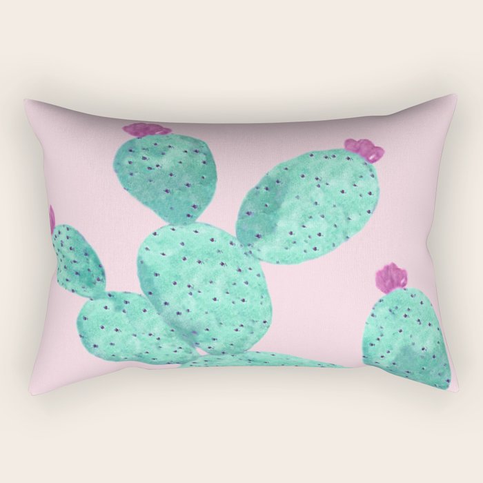 Cactus With Pink Flowers Rectangular Pillow