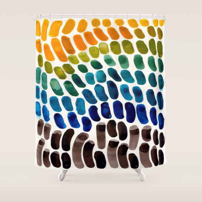 Colorful Rainbow Watercolor Organic Patterns Natural Shapes Playful Art Mid Century Modern Tribal Ar Shower Curtain