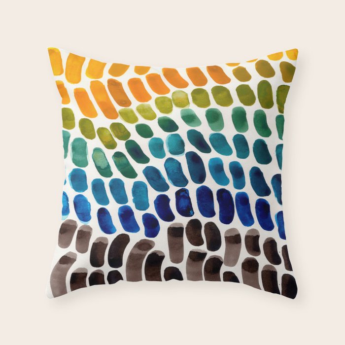 Colorful Rainbow Watercolor Organic Patterns Natural Shapes Playful Art Mid Century Modern Tribal Ar Throw Pillow