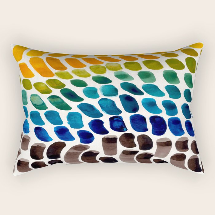 Colorful Rainbow Watercolor Organic Patterns Natural Shapes Playful Art Mid Century Modern Tribal Ar Rectangular Pillow