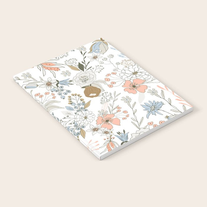 Abstract Modern Coral White Pastel Rustic Floral Notebook