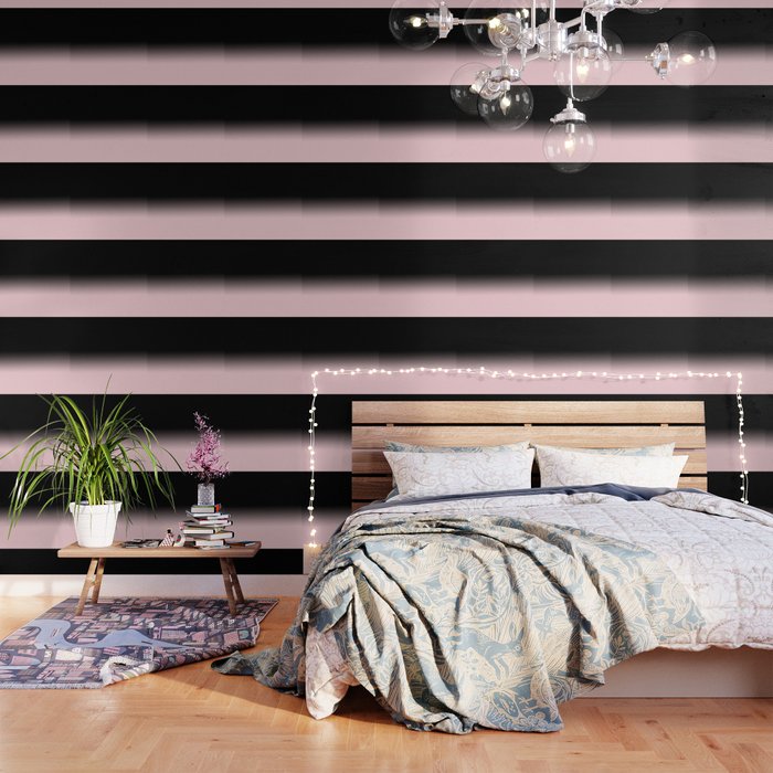 Modern Abstract Elegant Black Blush Pink Gradient Pattern Wallpaper