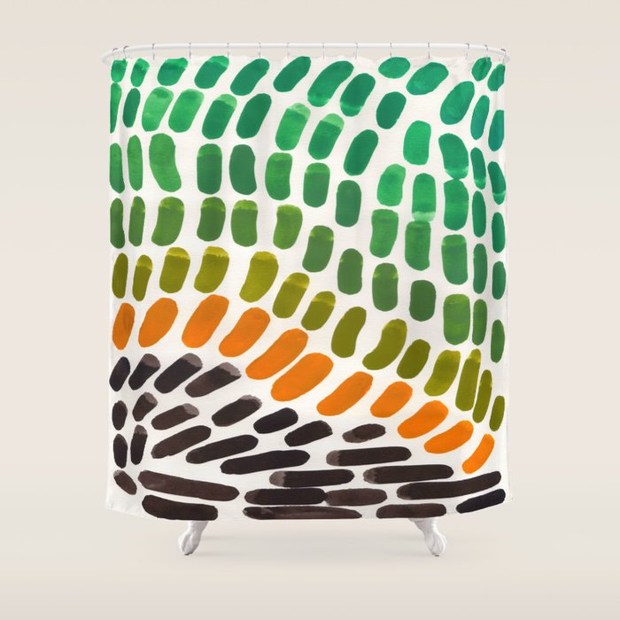 Yellow Teal Green Colorful Watercolor Abstract Organic Pattern Mid Century Modern Minimalist Playful Shower Curtain