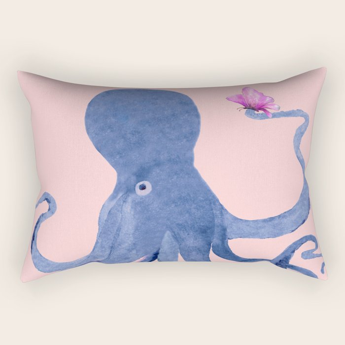 Blue Octopus And Butterfly Rectangular Pillow
