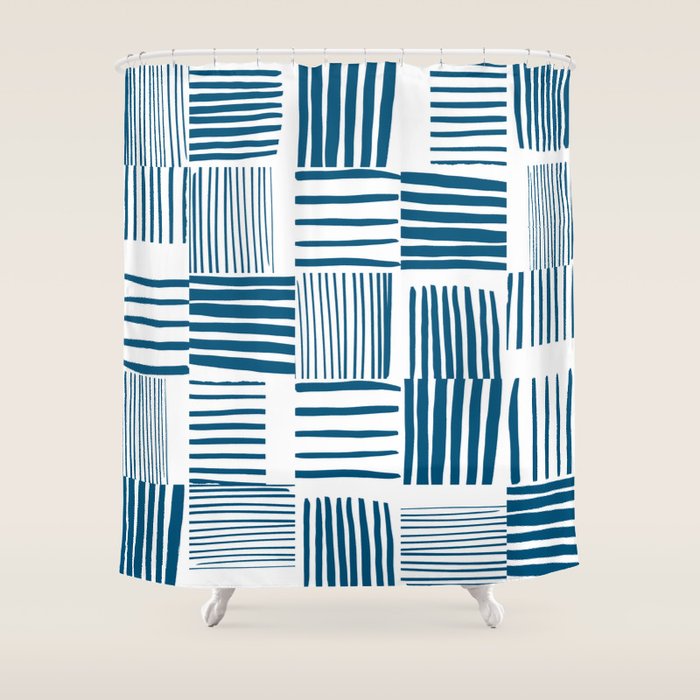Torn Lines Abstract 03 White Blue Shower Curtain