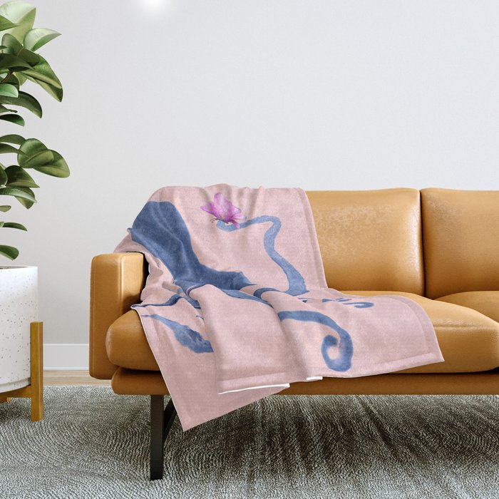 Blue Octopus And Butterfly Throw Blanket