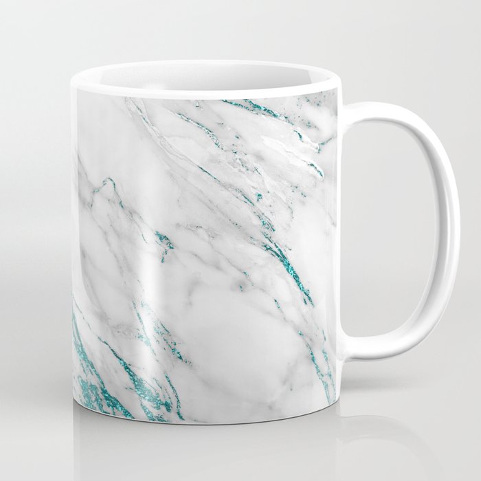 Gray Marble Aqua Teal Metallic Glitter Foil Style Coffee Mug