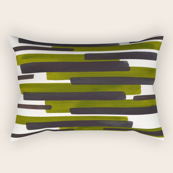 Olive Green Primitive Stripes Mid Century Modern Minimalist Watercolor Gouache Painting Colorful Str Rectangular Pillow