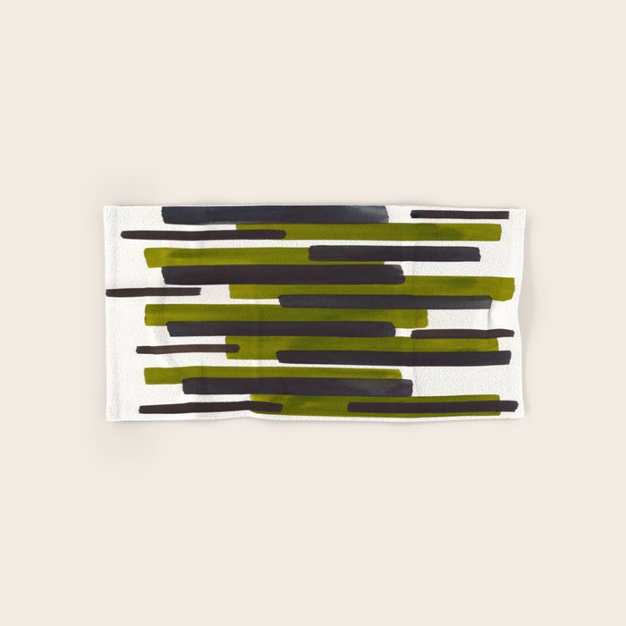 Olive Green Primitive Stripes Mid Century Modern Minimalist Watercolor Gouache Painting Colorful Str Bath Towel