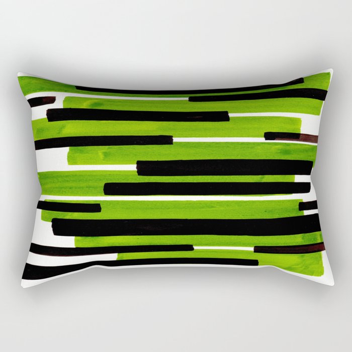 Lime Green Primitive Stripes Mid Century Modern Minimalist Watercolor Gouache Painting Colorful Stri Rectangular Pillow