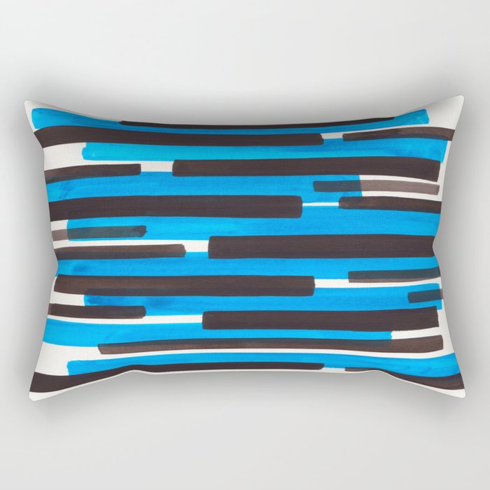 Cerulean Blue Primitive Stripes Mid Century Modern Minimalist Watercolor Gouache Painting Colorful S Rectangular Pillow