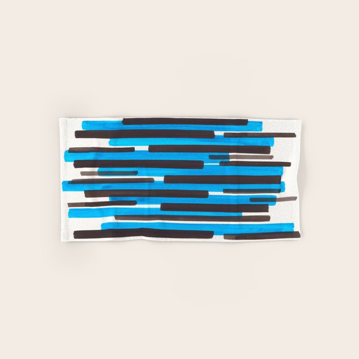 Cerulean Blue Primitive Stripes Mid Century Modern Minimalist Watercolor Gouache Painting Colorful S Bath Towel