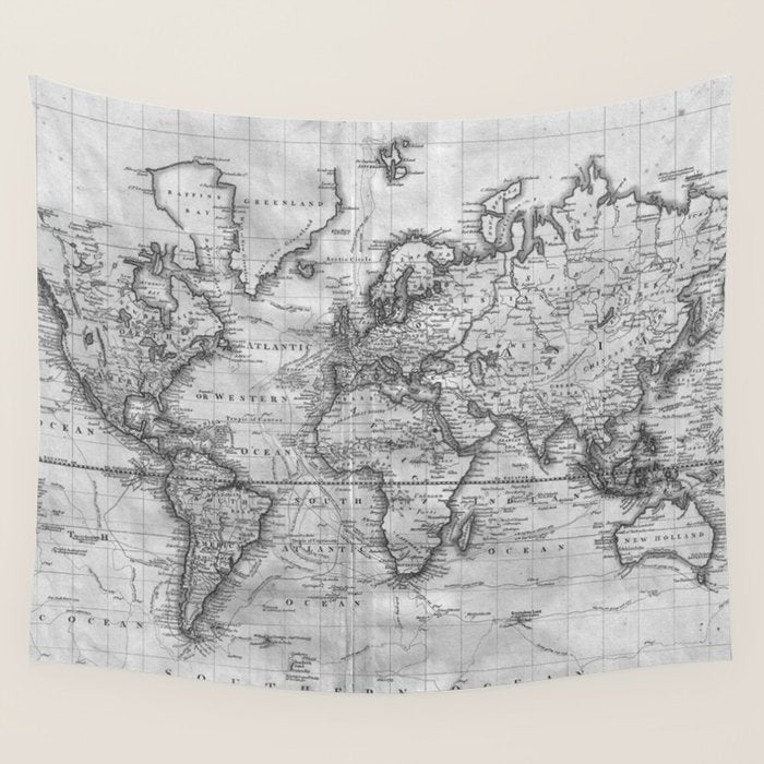Black And White World Map (1801) Wall Tapestry
