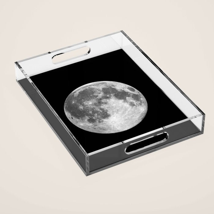 Full Moon Print Black-White Photograph New Lunar Eclipse Poster Bedroom Home Wall Decor Acrylic Tray