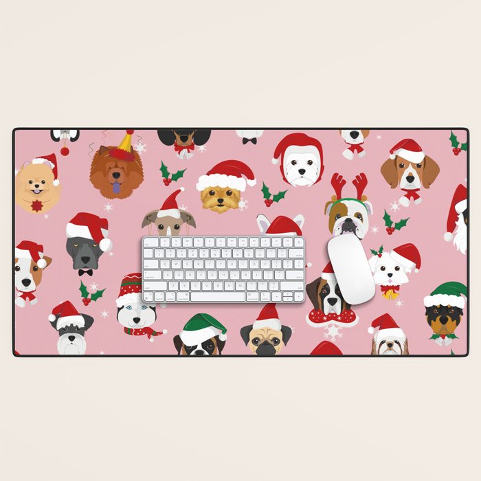Christmas Dog Pattern Illustration Desk Mat