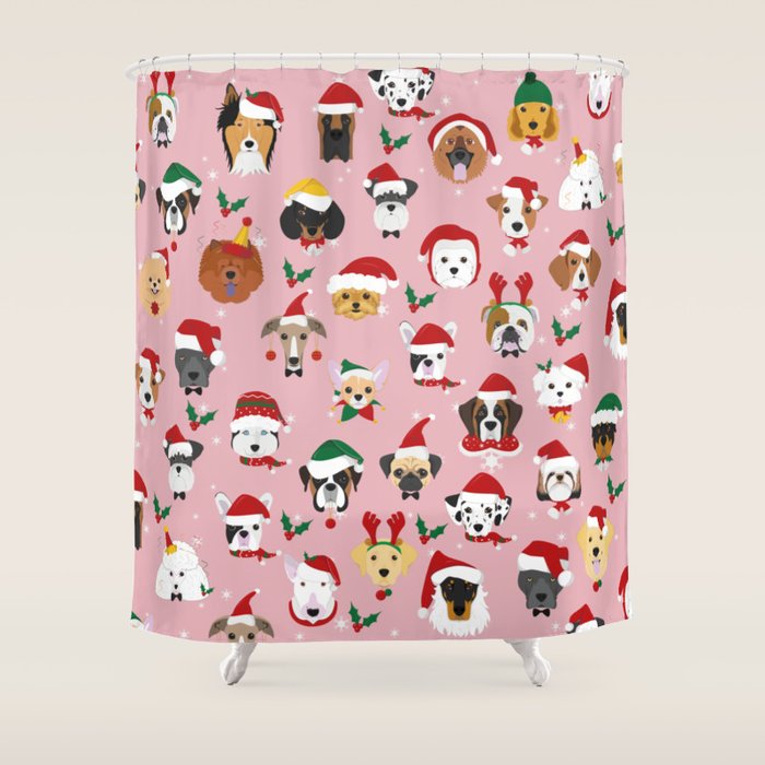 Christmas Dog Pattern Illustration Shower Curtain