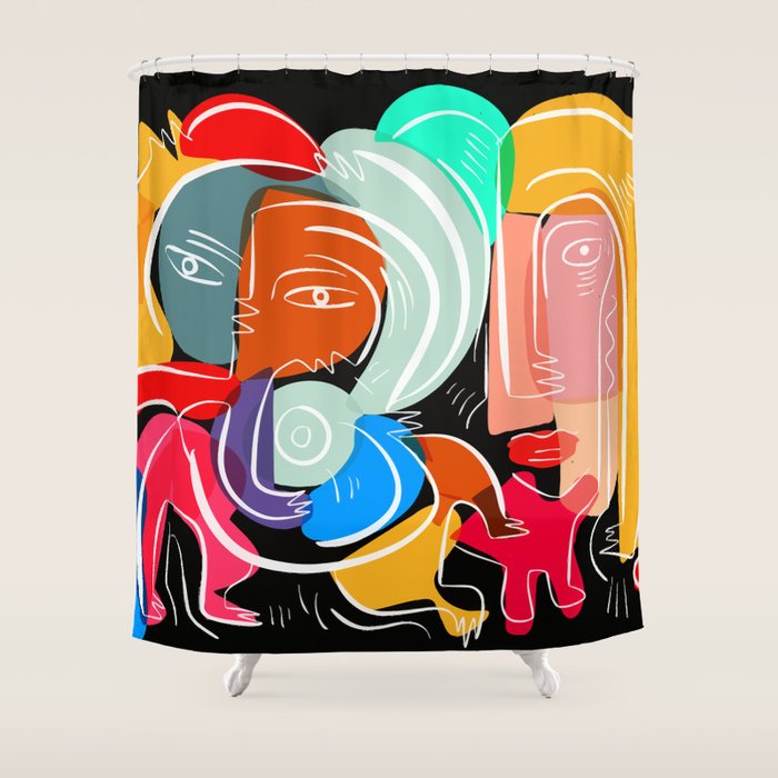 Love Your Family Expressionist Cubist Street Art Shower Curtain