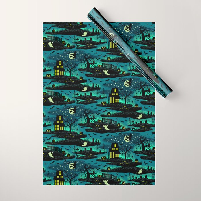 Halloween Night - Fox Fire Green Wrapping Paper