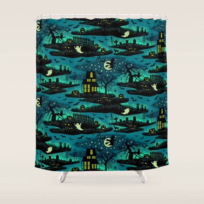 Halloween Night - Fox Fire Green Shower Curtain
