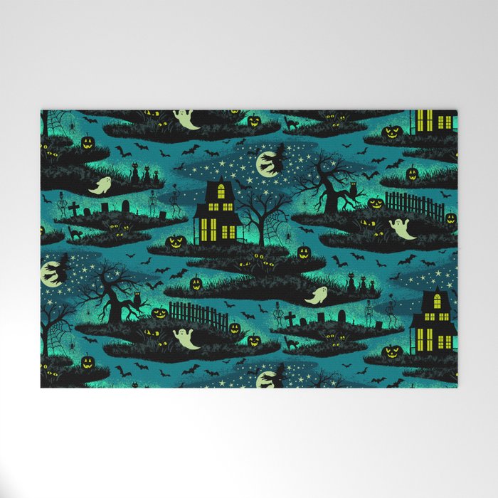 Halloween Night - Fox Fire Green Welcome Mat