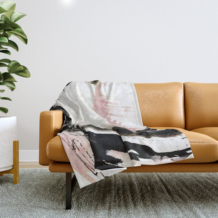 Crash: An Abstract Mixed Media Piece In Black White And Pink Throw Blanket