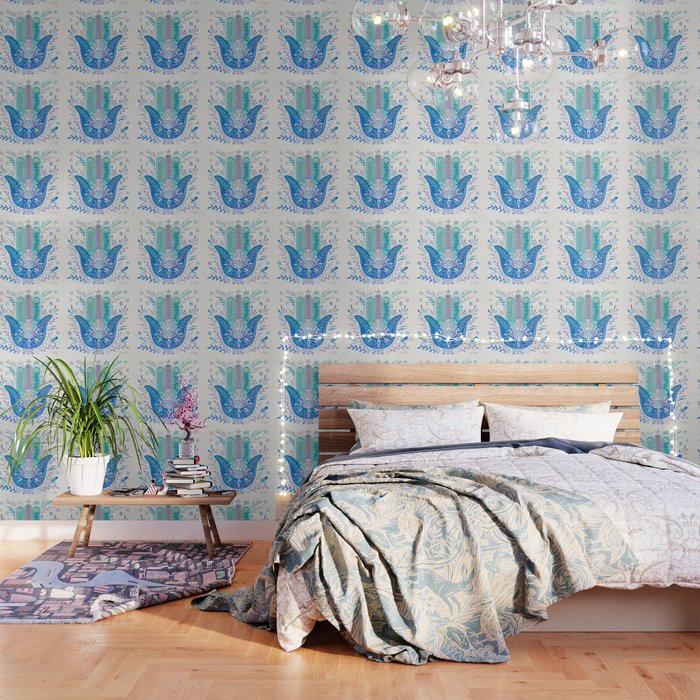 Hamsa Hand - Blue & Turquoise Palette Wallpaper