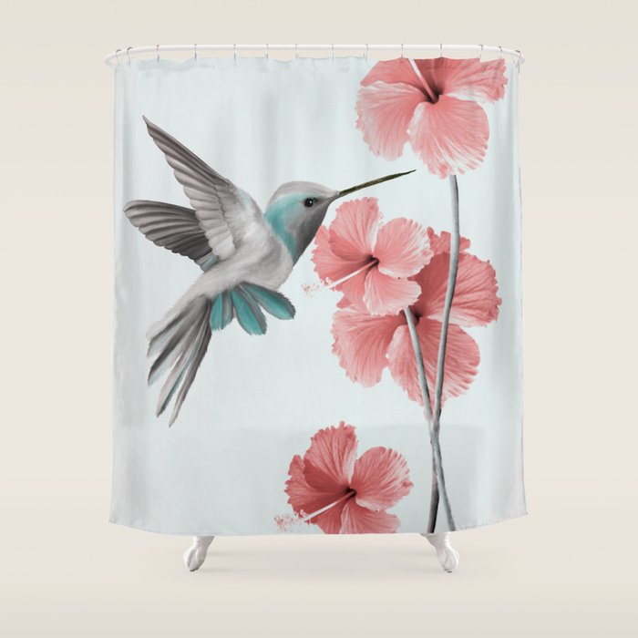 Hummingbird With Hibiscus Shower Curtain