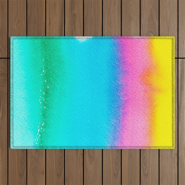 Rainbow, Watercolor Painting Abstract Colorful Fun, Urban Eclectic Contemporary Party Bohemian Outdoor Rug